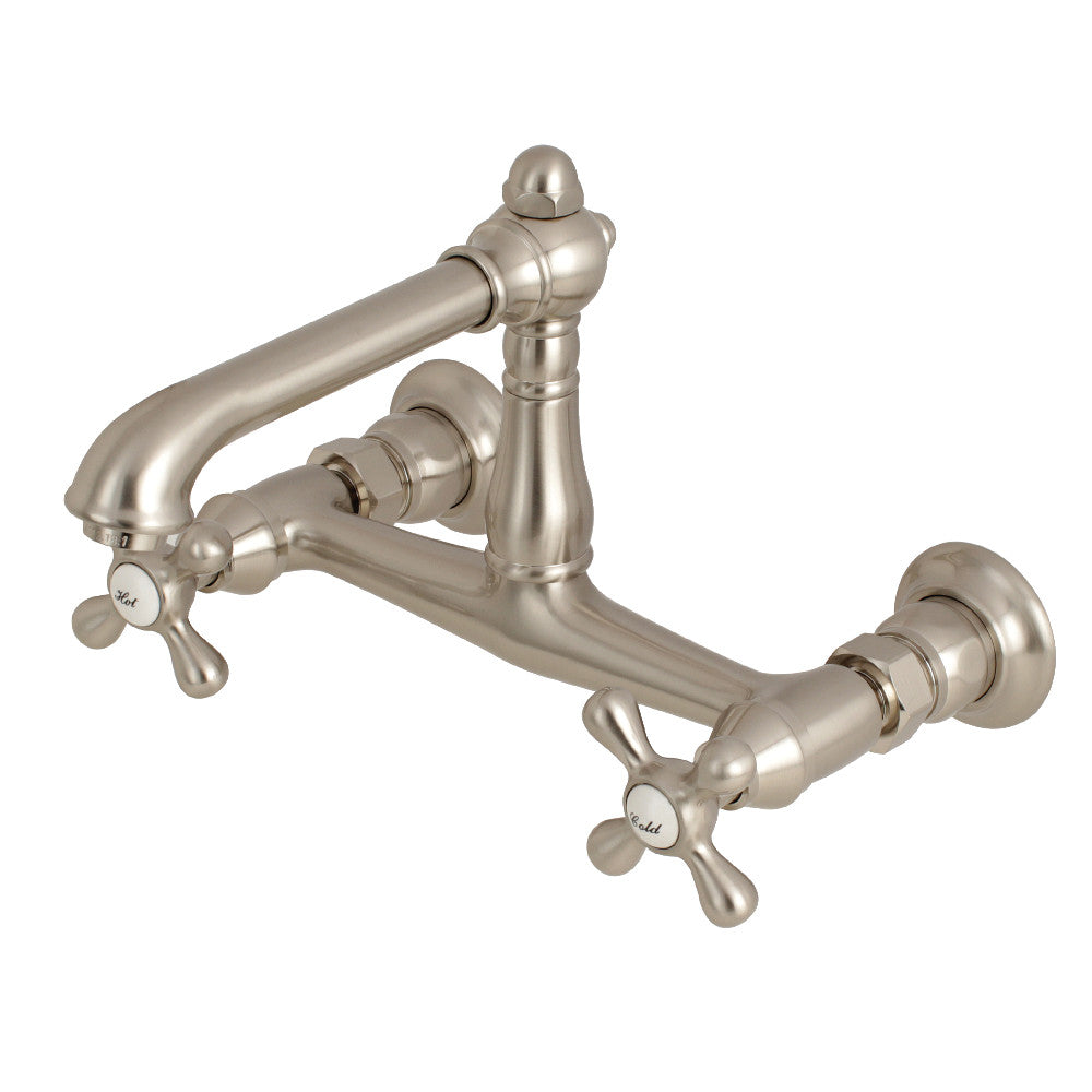 English Country Wall-Mount Bathroom Faucet in Brushed Nickel