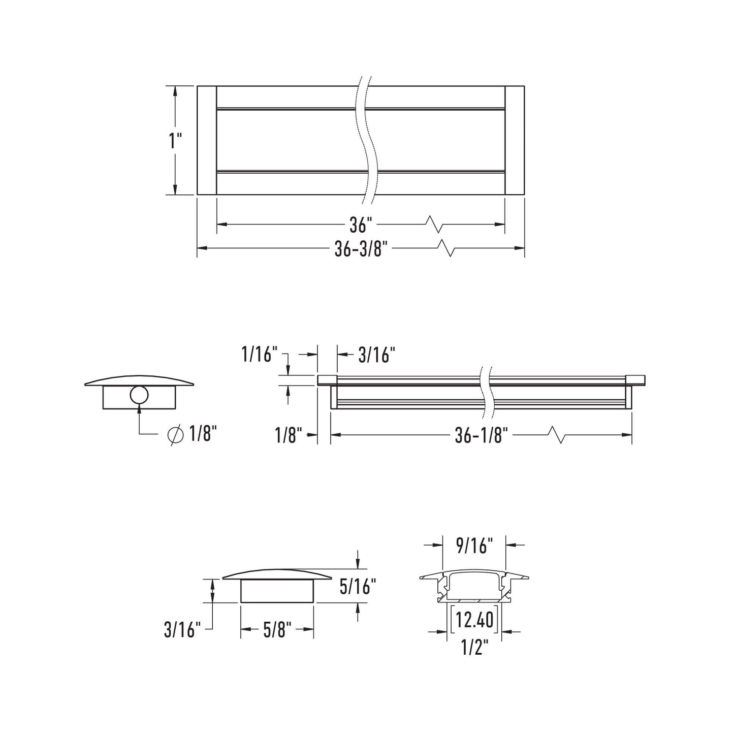 3FT Aluminum extrusion Surface mounted - Black