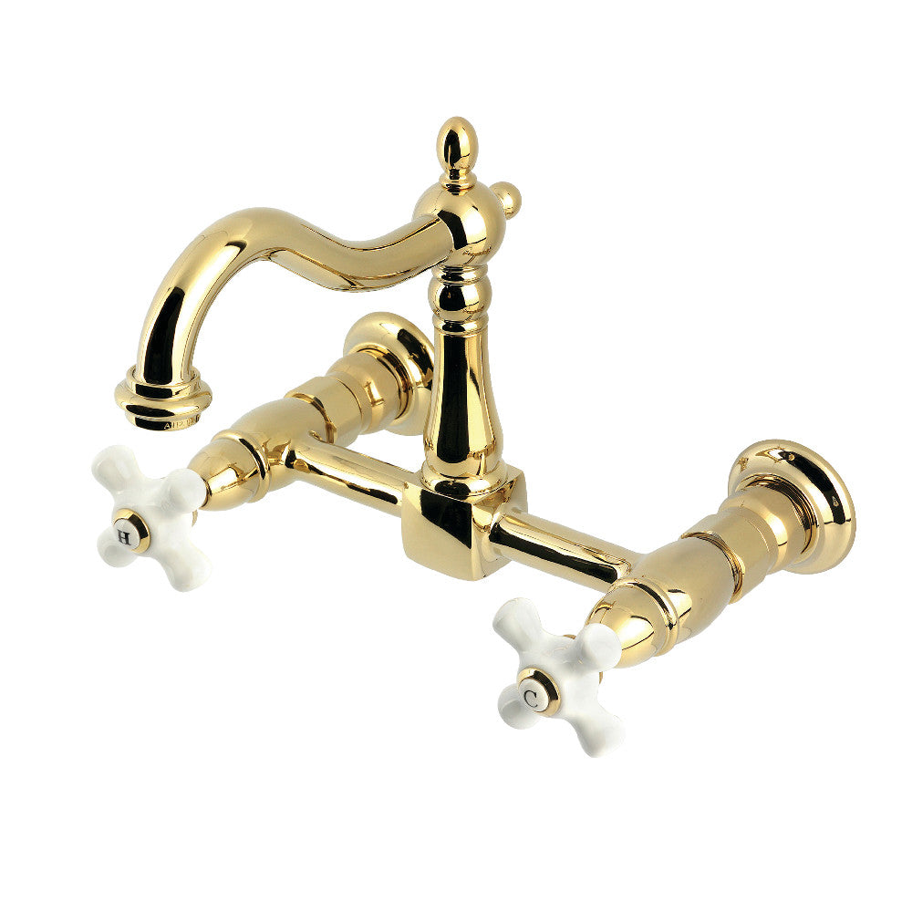 Heritage Wall Mount Kitchen Faucet in Polished Brass