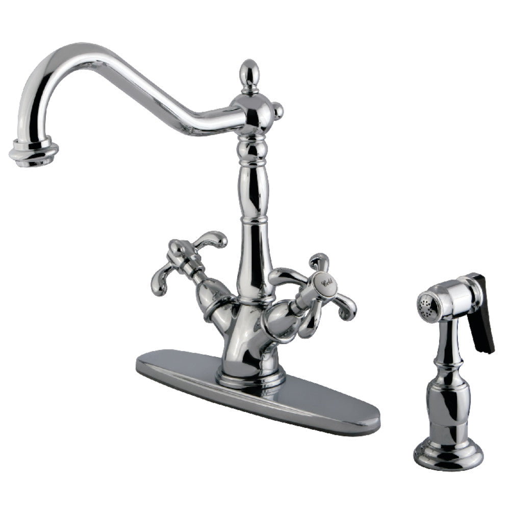 French Country Two Handle Single-Hole Kitchen Faucet in Polished Chrome
