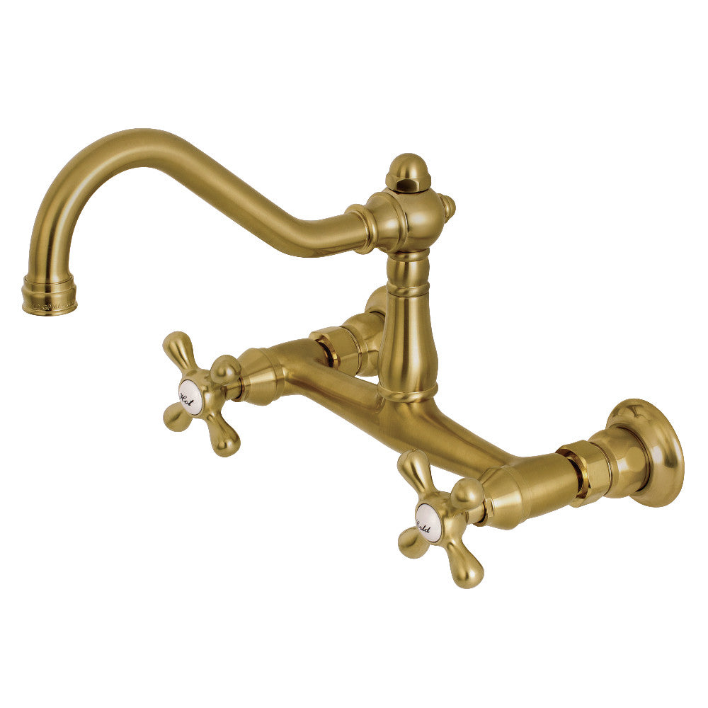 Vintage Wall-Mount Bathroom Faucet in Brushed Brass