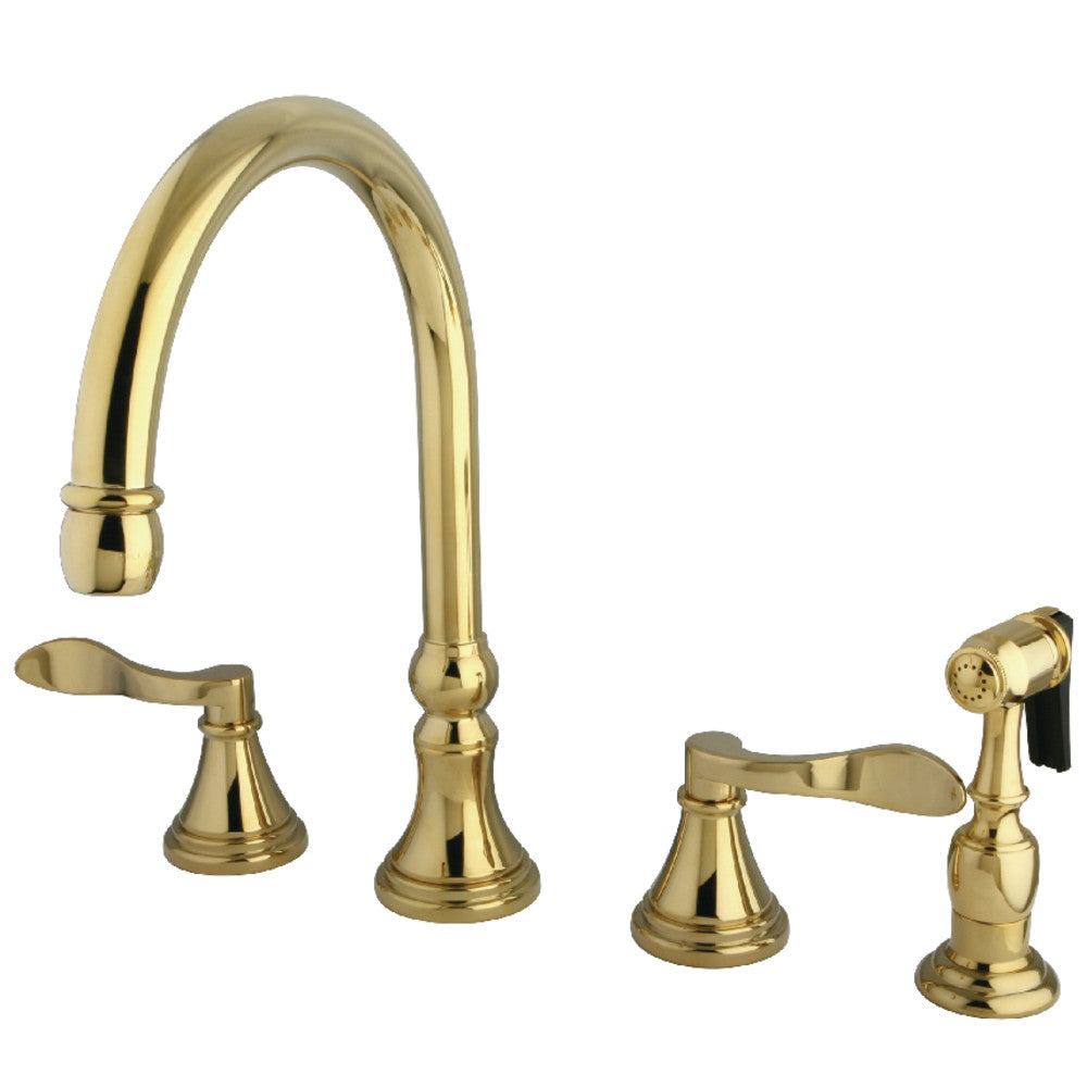 NuFrench Widespread Kitchen Faucet in Polished Brass