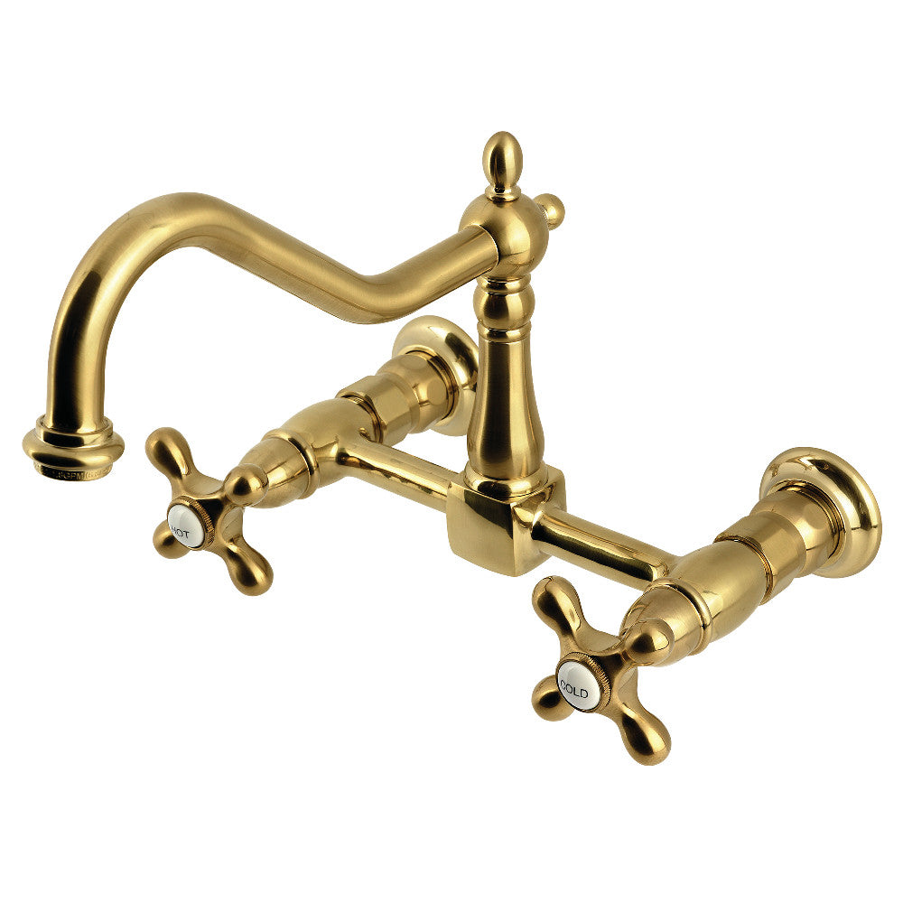 Heritage Wall Mount Kitchen Faucet in Brushed Brass