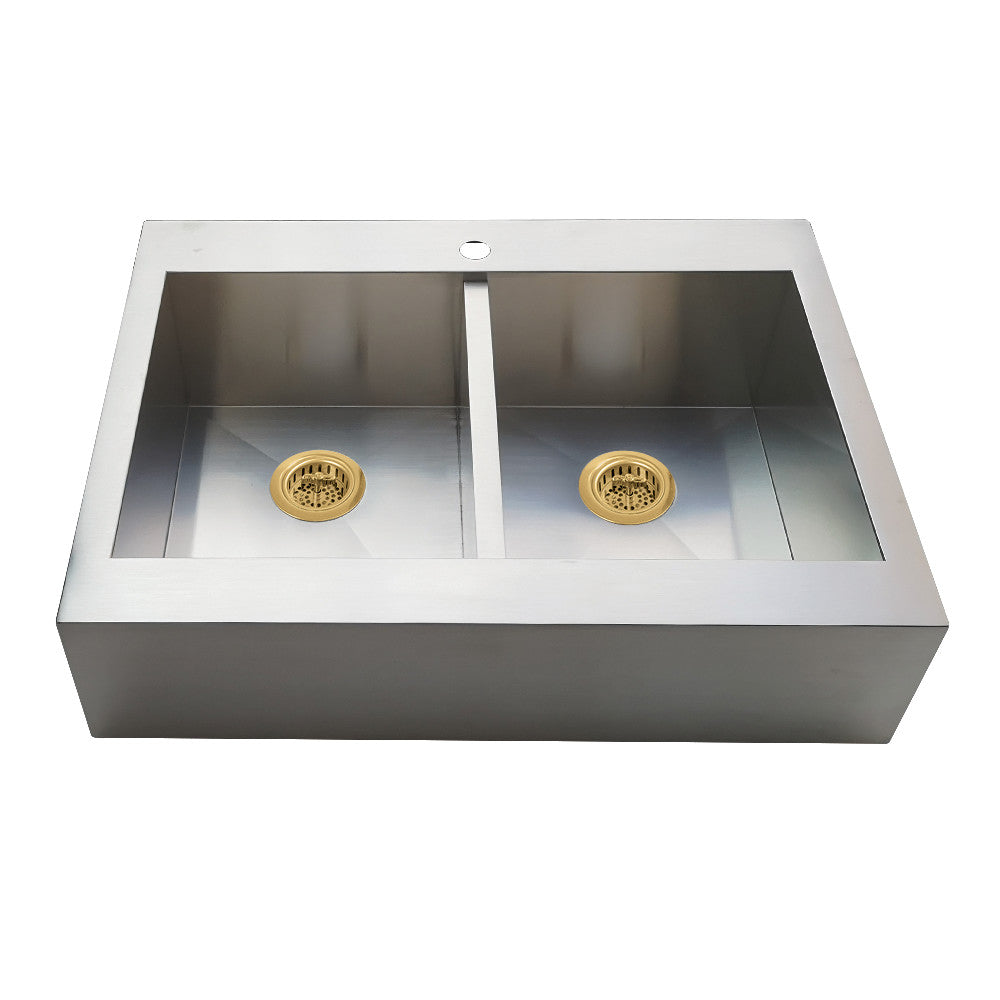 Edinburg 35.75 Inch Drop-In Kitchen Sink in Brushed Brass