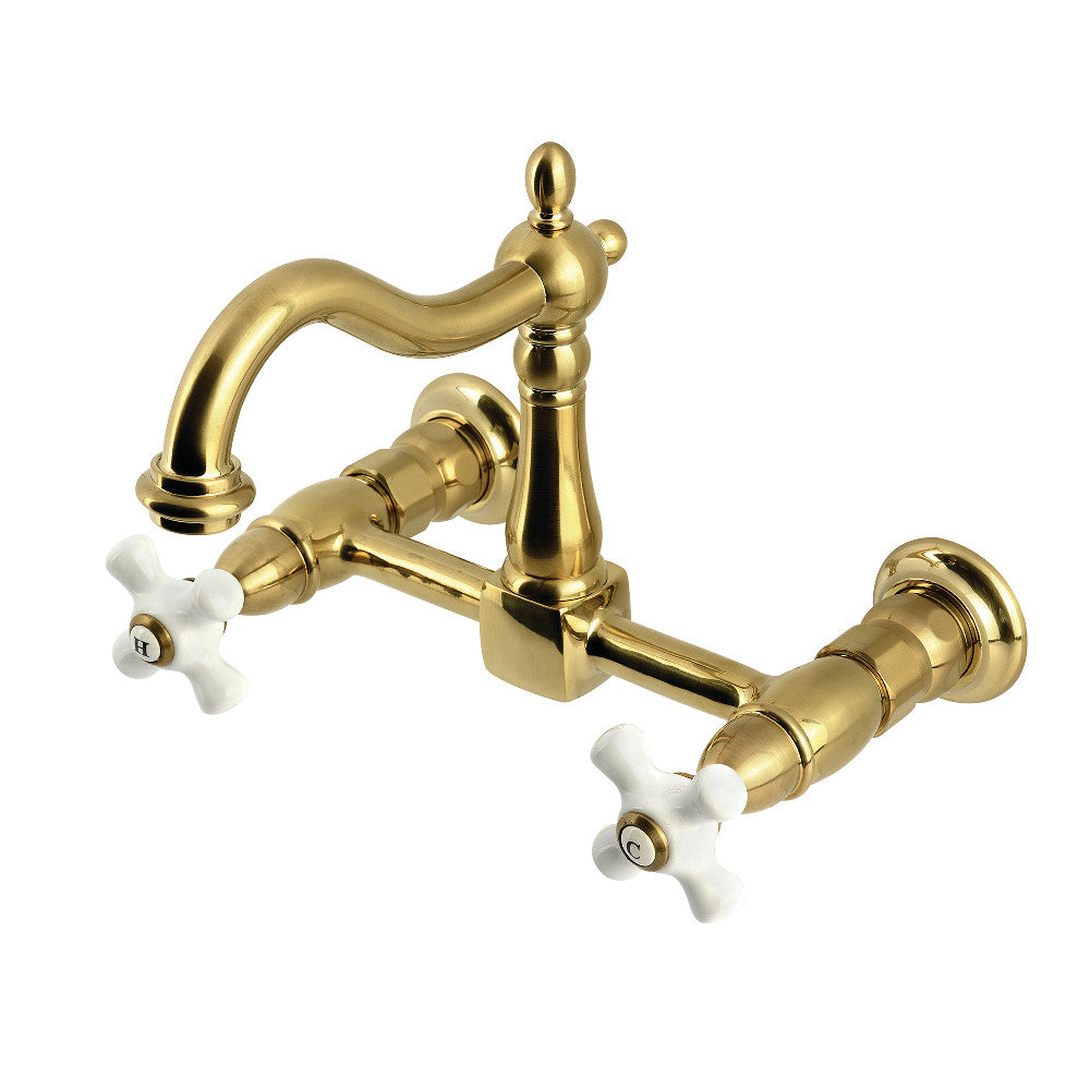 Heritage Wall Mount Kitchen Faucet in Brushed Brass
