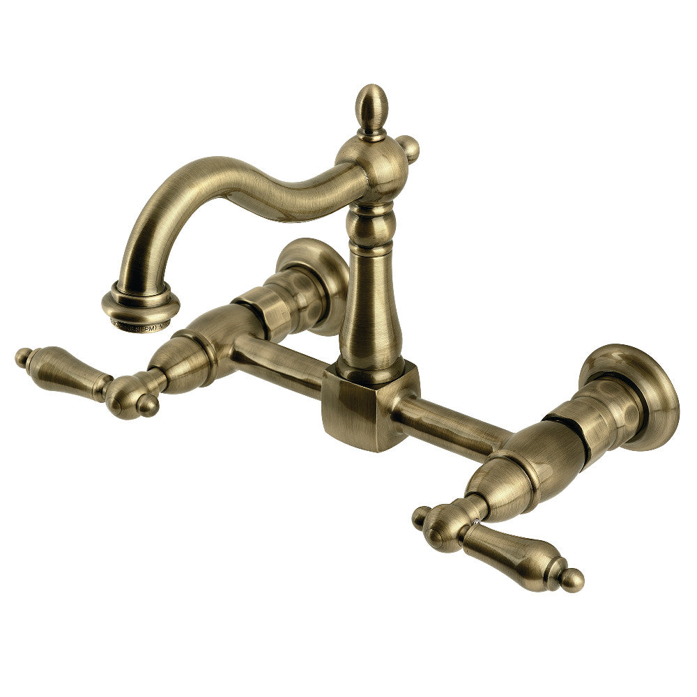 Heritage Wall Mount Kitchen Faucet in Antique Brass