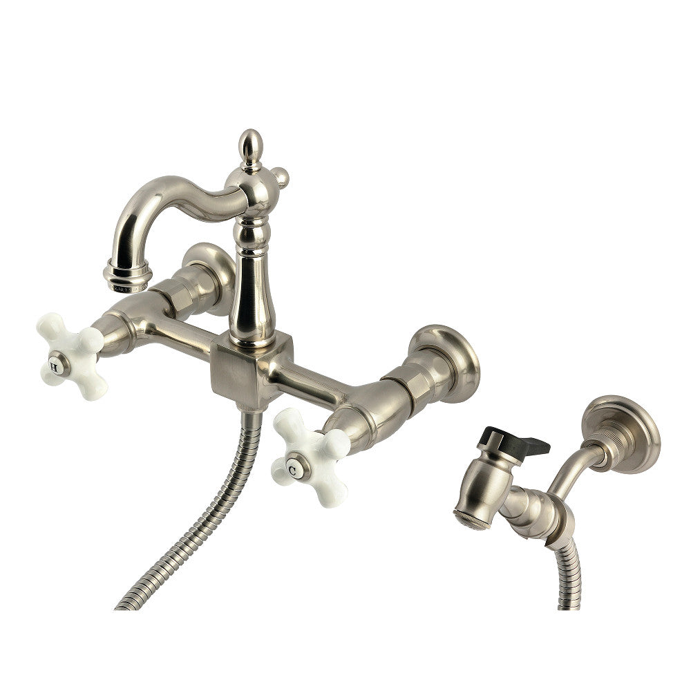 Heritage Wall Mount Kitchen Faucet in Brushed Nickel