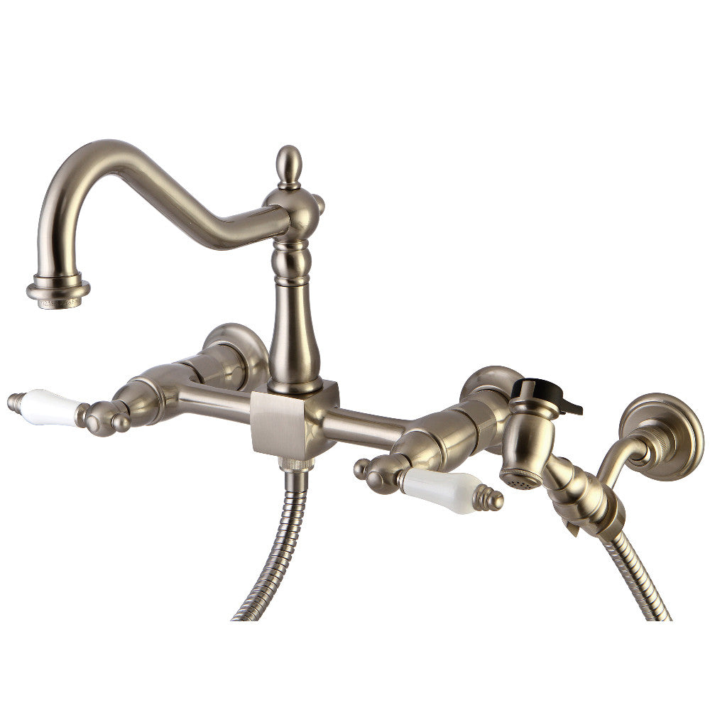 Heritage Wall Mount Kitchen Faucet in Brushed Nickel