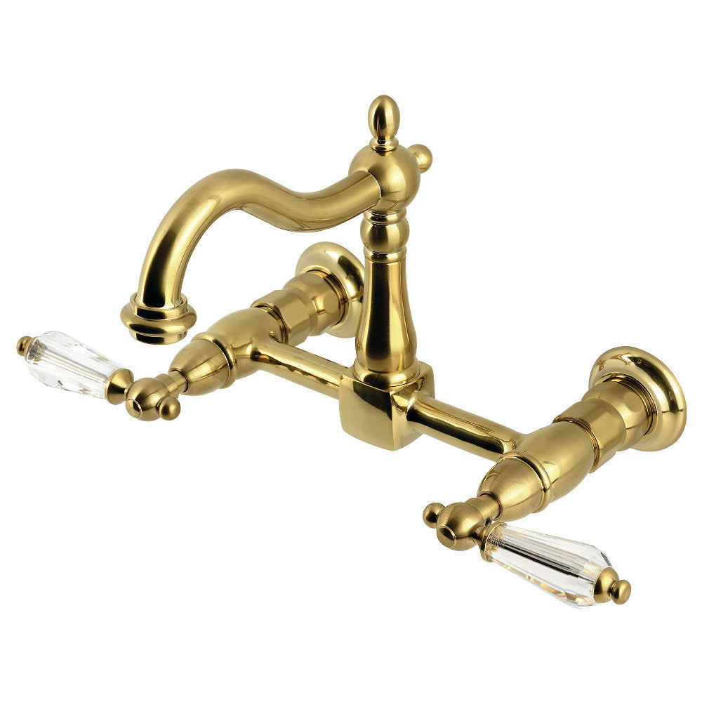 Willshire Wall Mount Kitchen Faucet in Brushed Brass