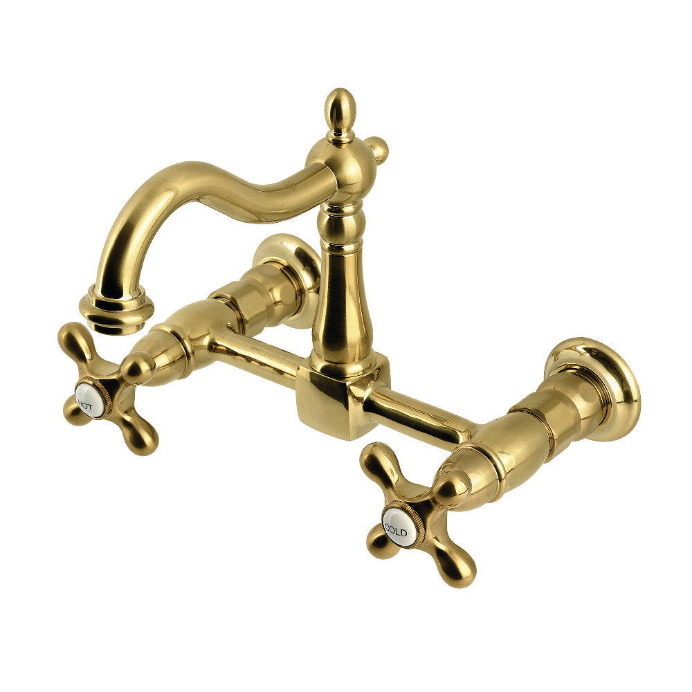 Heritage Wall Mount Kitchen Faucet in Brushed Brass