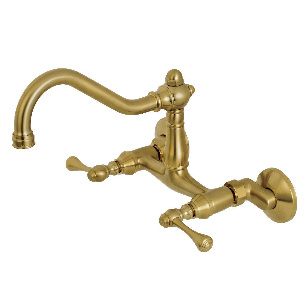 Vintage Wall Mount Kitchen Faucet in Brushed Brass