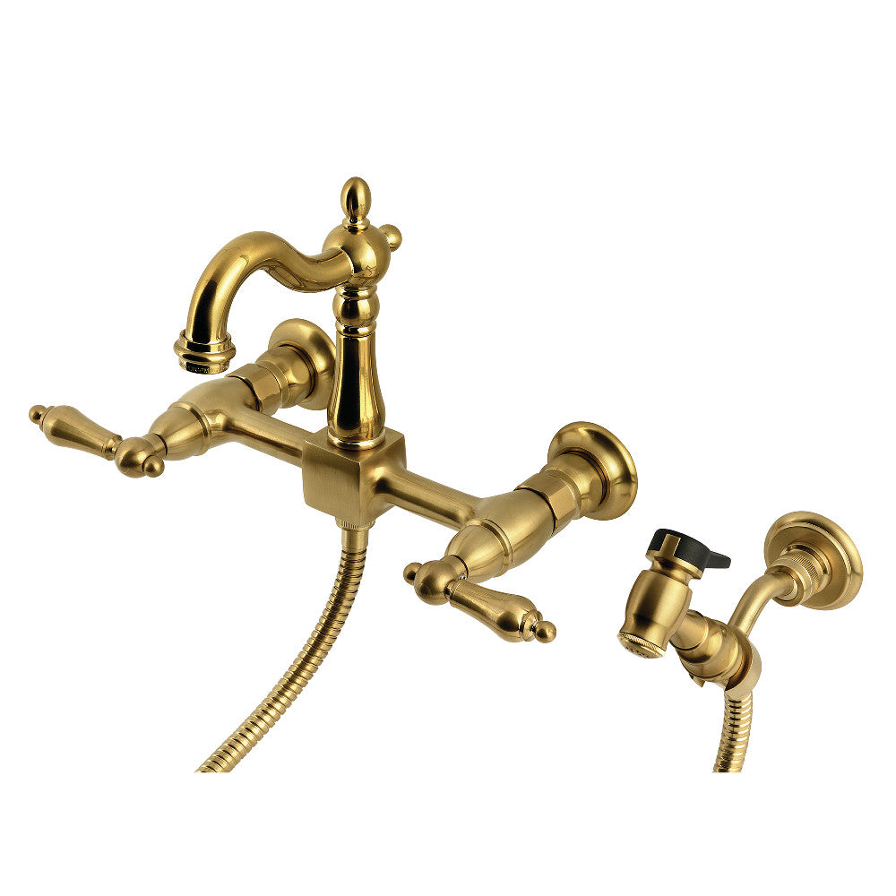 Heritage Wall Mount Kitchen Faucet in Brushed Brass