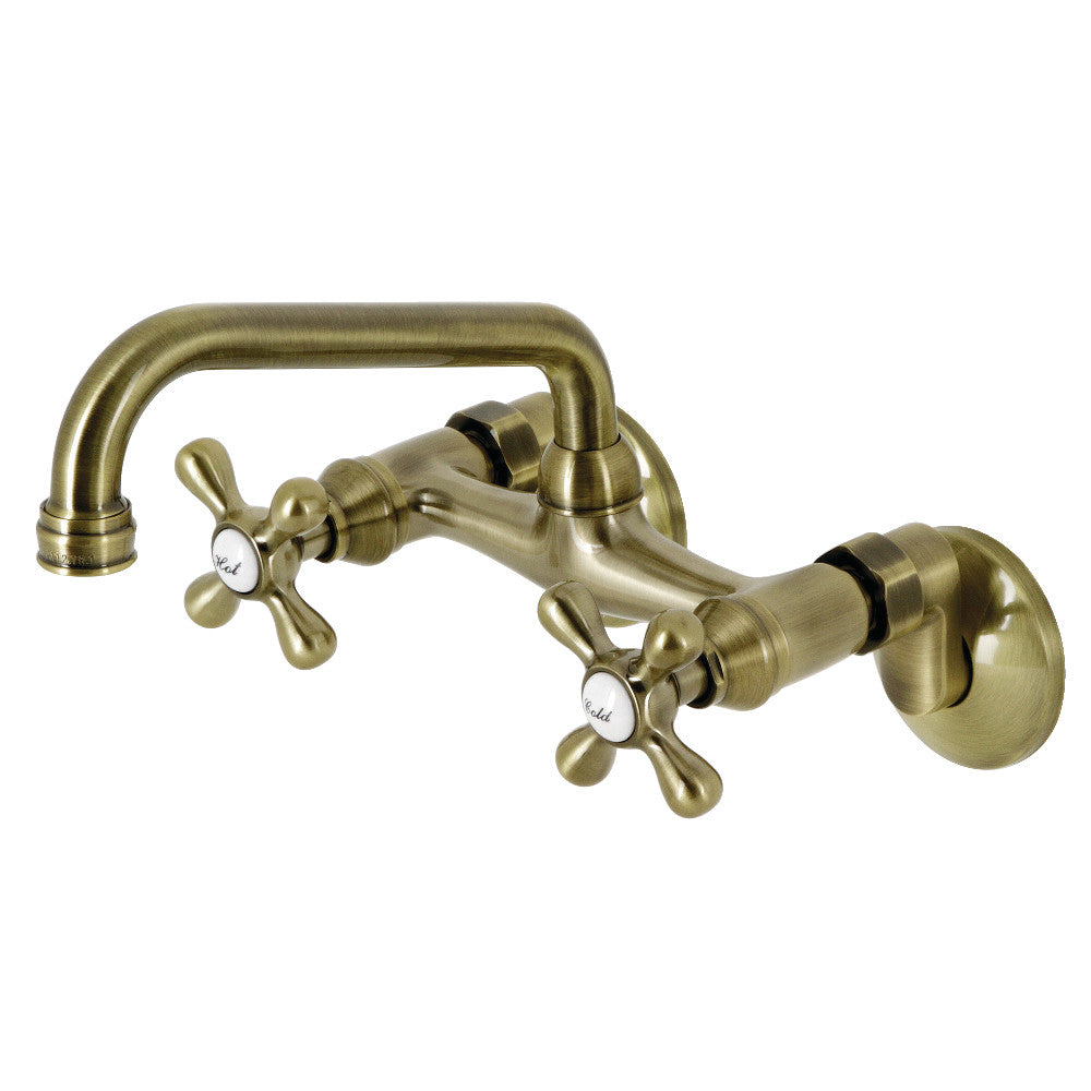 Kingston Wall Mount Kitchen Faucet in Antique Brass