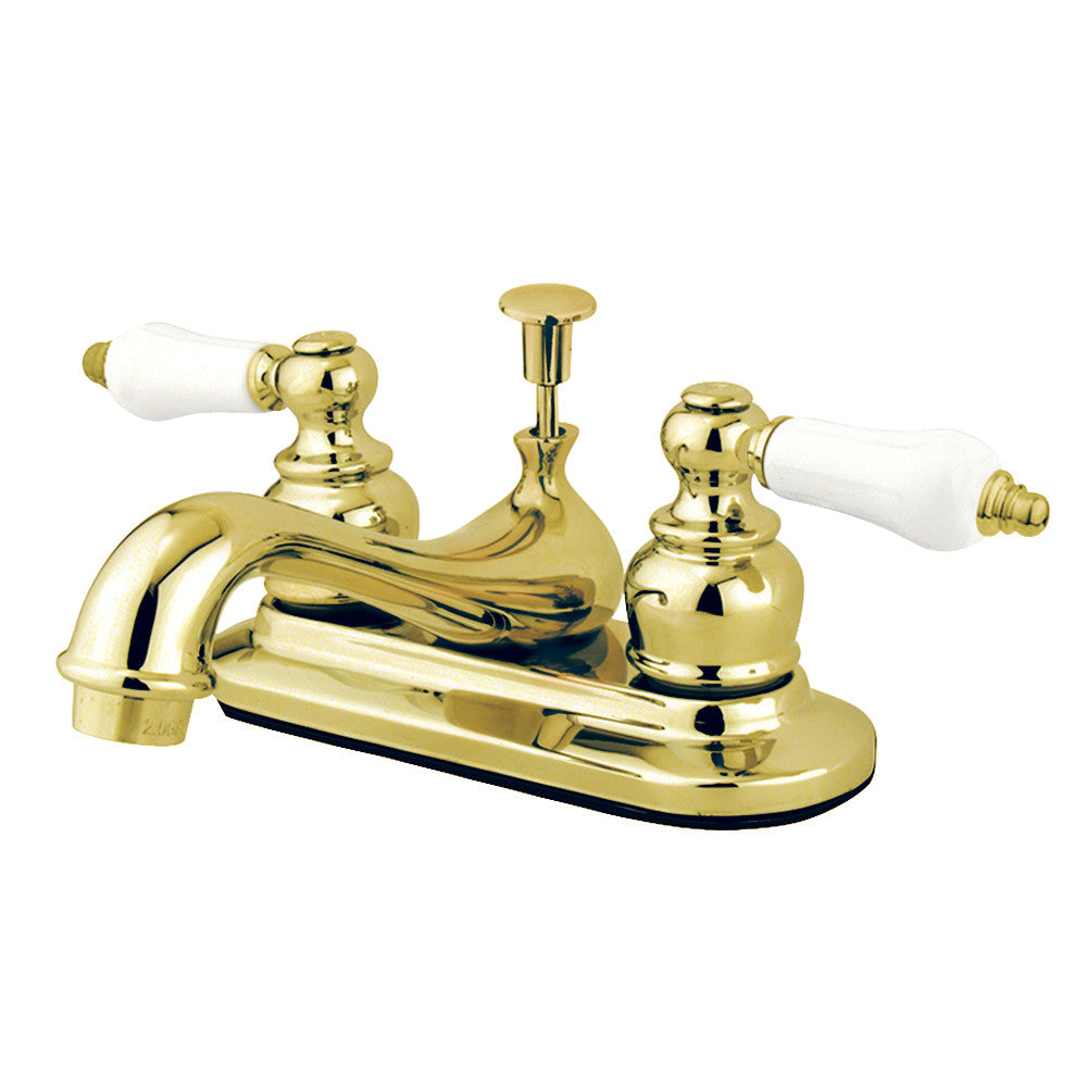 Restoration 4 Inch Centerset Bathroom Faucet in Polished Brass