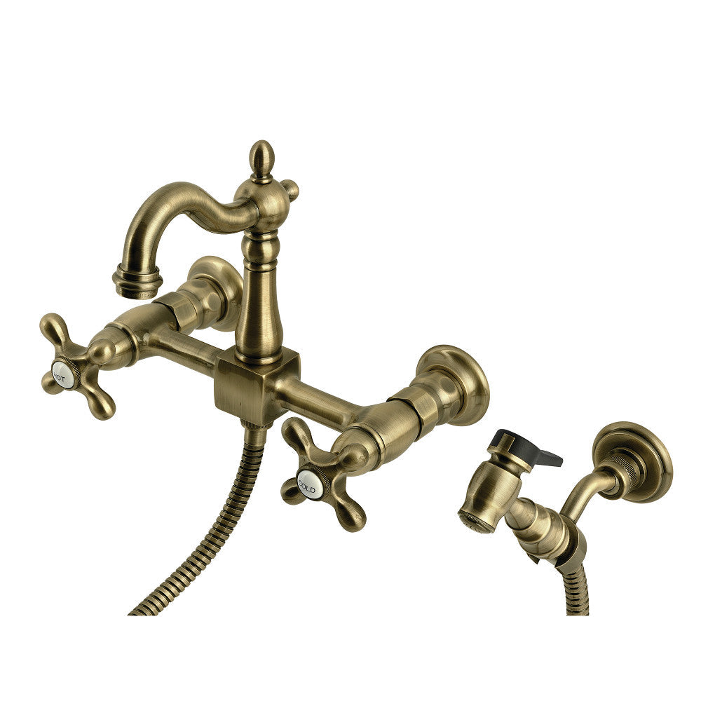 Heritage Wall Mount Kitchen Faucet in Antique Brass