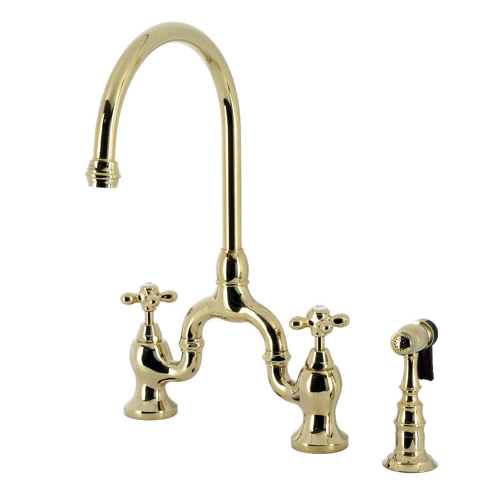 English Country Bridge Kitchen Faucet in Polished Brass