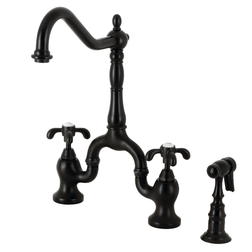 French Country Bridge Kitchen Faucet in Matte Black