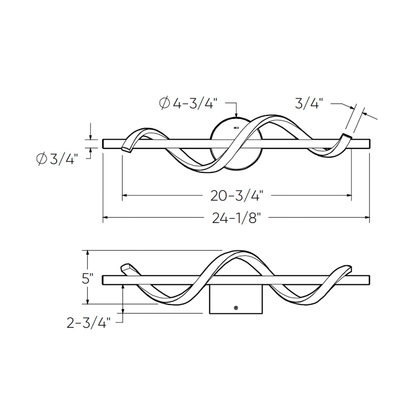 24in horizontal swirl pendant, 5CCT - Black