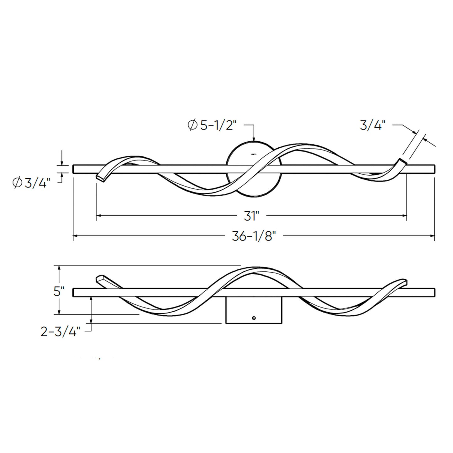24in horizontal swirl pendant, 5CCT - Black