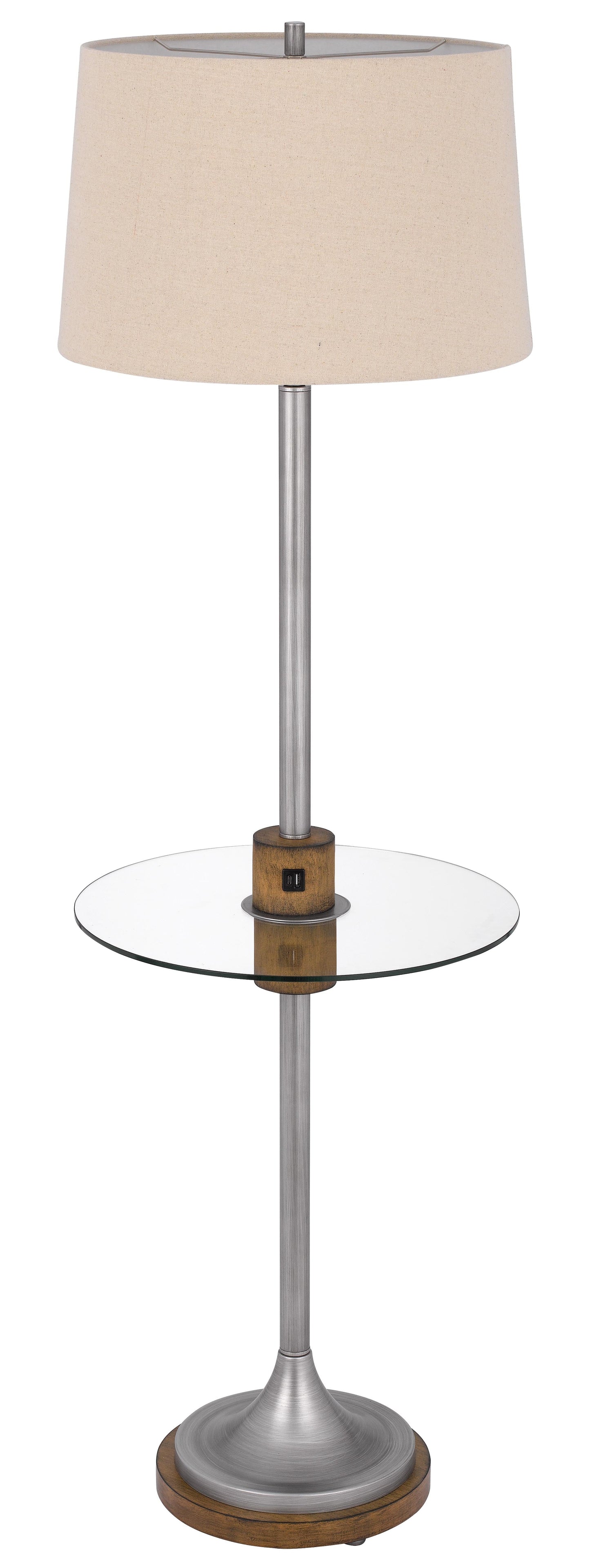 150W 3 Way Lavaca Metal Floor Lamp With Glass Tray Table And 1 Usb And 1 Type C Usb Charging Ports And Rubber Wood Center Font And Base