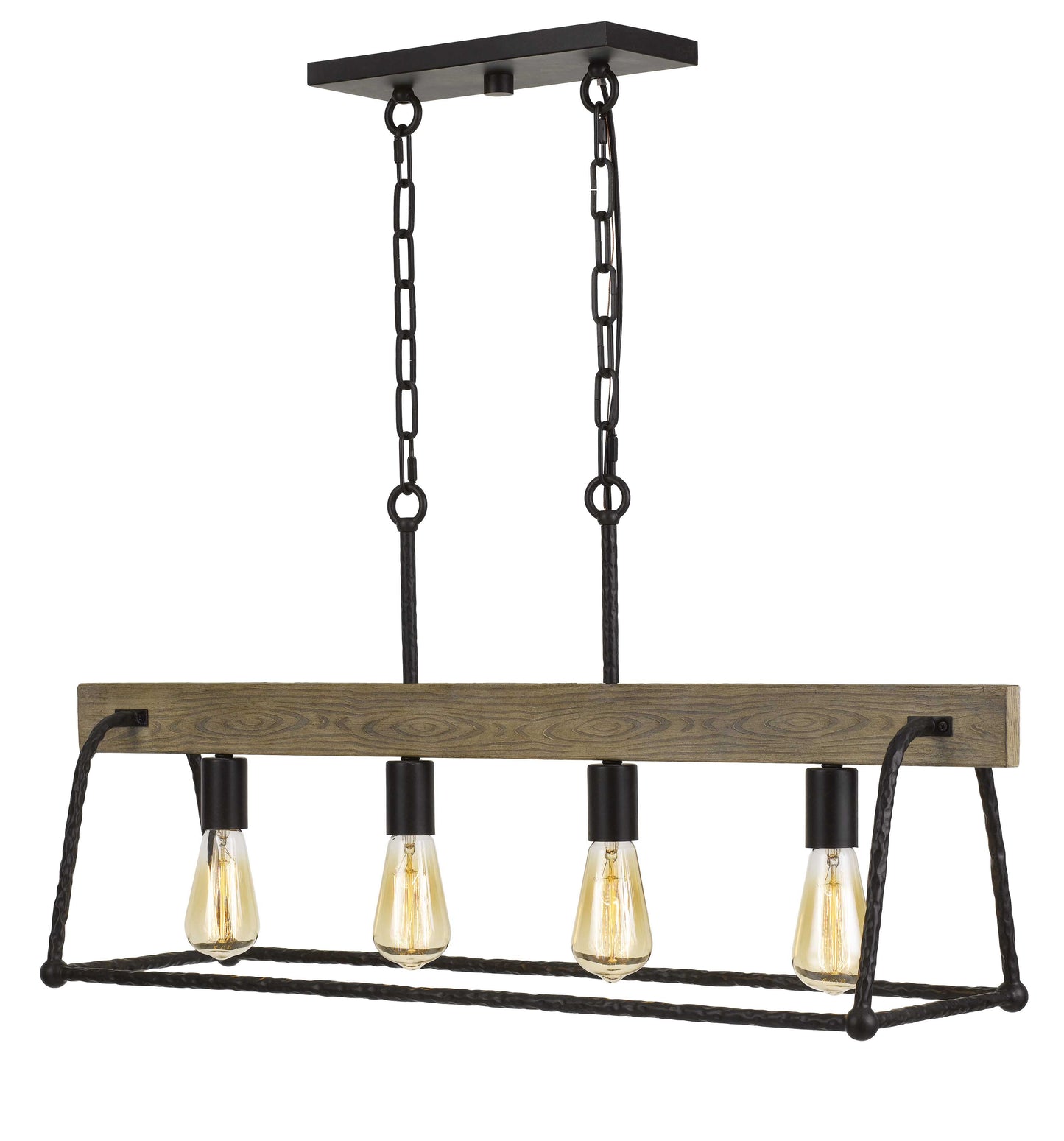 Lockport Hang Forged Metal/Wood Island Chandelier (Edison Bulbs Not Included)