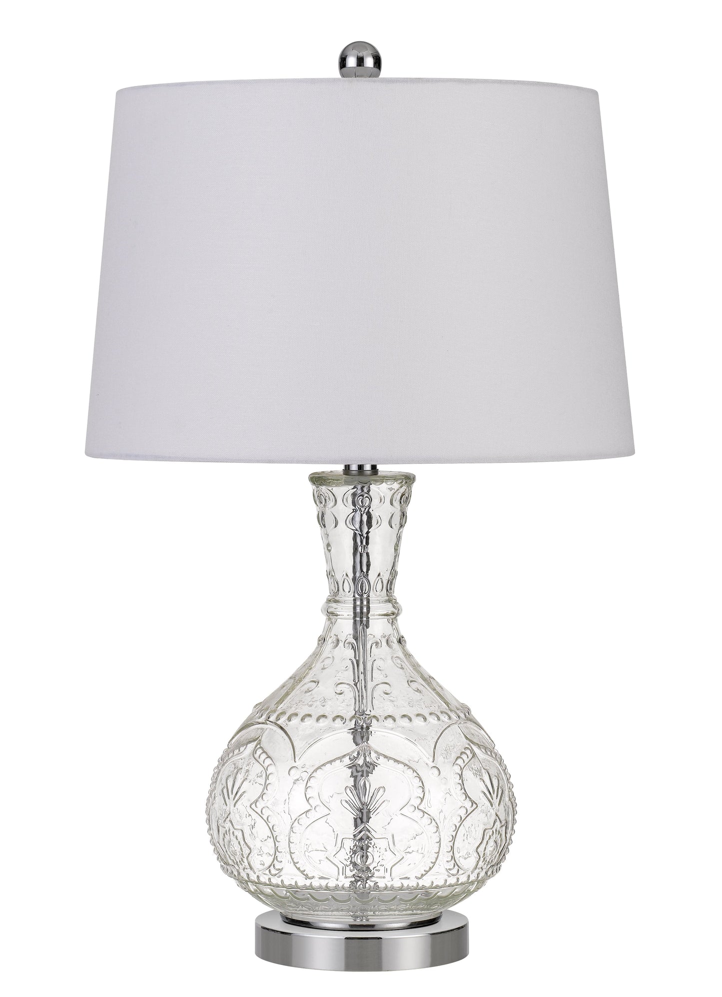 150W Nador Glass Table Lamp With Taper Drum Hardback Fabric Shade