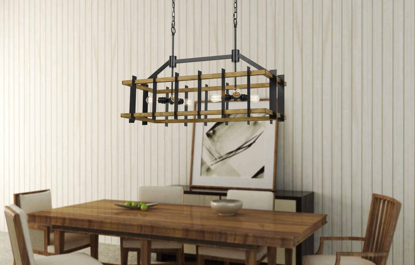 Bruck 60W X 6 Metal/Pine Wood Island Chandelier (Edison Bulbs Not Included)