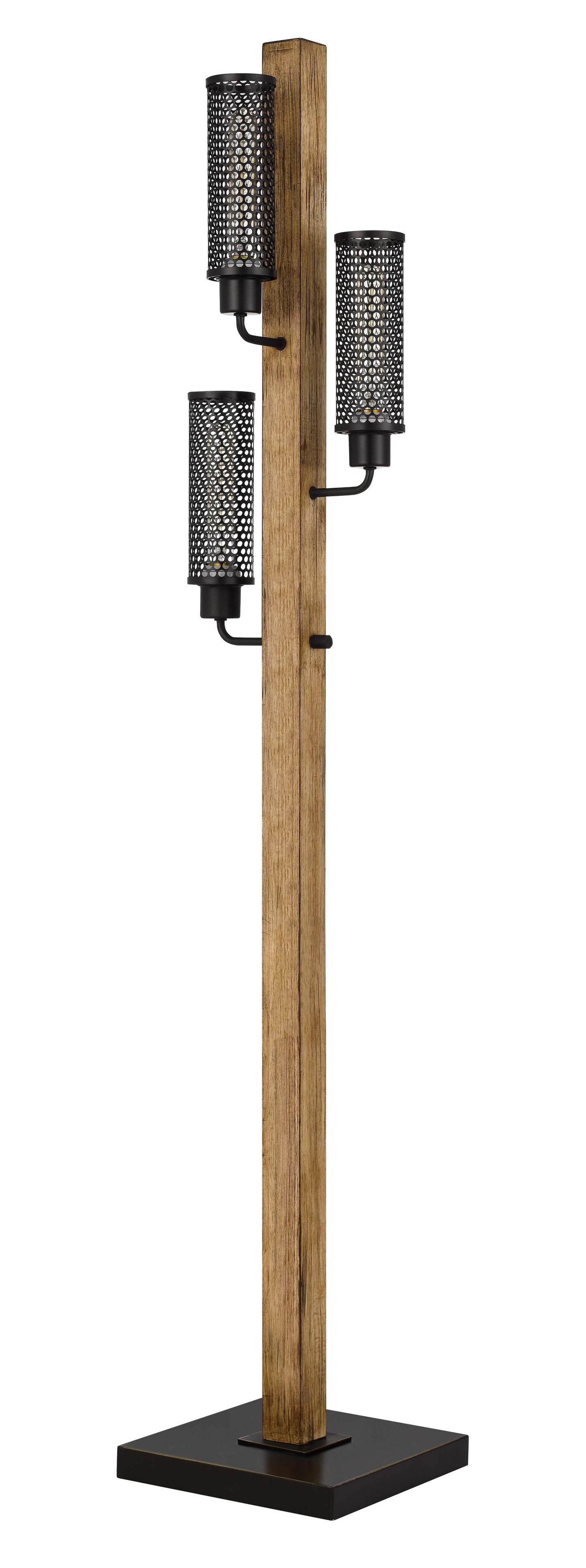 60W X 3 Lenox Lantern Style Rubber Wood / Metal Floor Lamp With Mesh Metal Shades