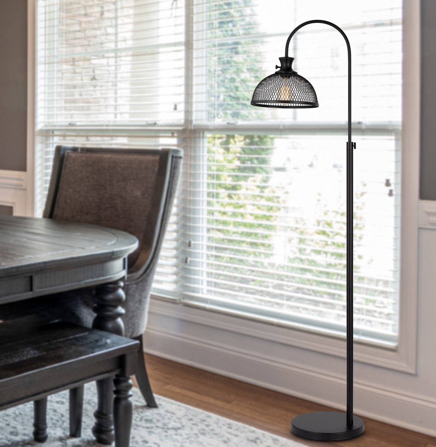 60W Lewiston Metal Downbridge Adjustable Floor Lamp With Mesh Shade