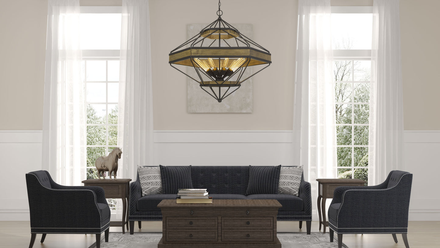 Alicante 60W X 9 Pine Wood/Metal Chandelier (Edison Bulbs Not Included)