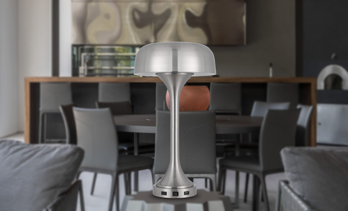 40W X 2 Mushroom Cloud Metal Desk Lamp With 1 Usb And 1 Type C Usb Charging Ports