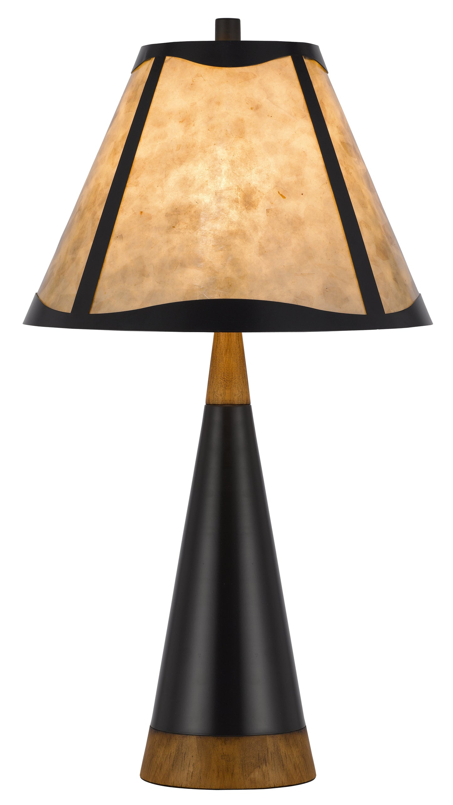 150W 3 way Clemente metal/birch wood mica table lamp