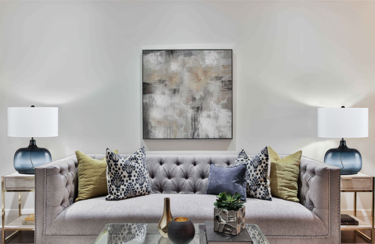 150W 3 Way Christi Navy Blue Glass Table Lamp