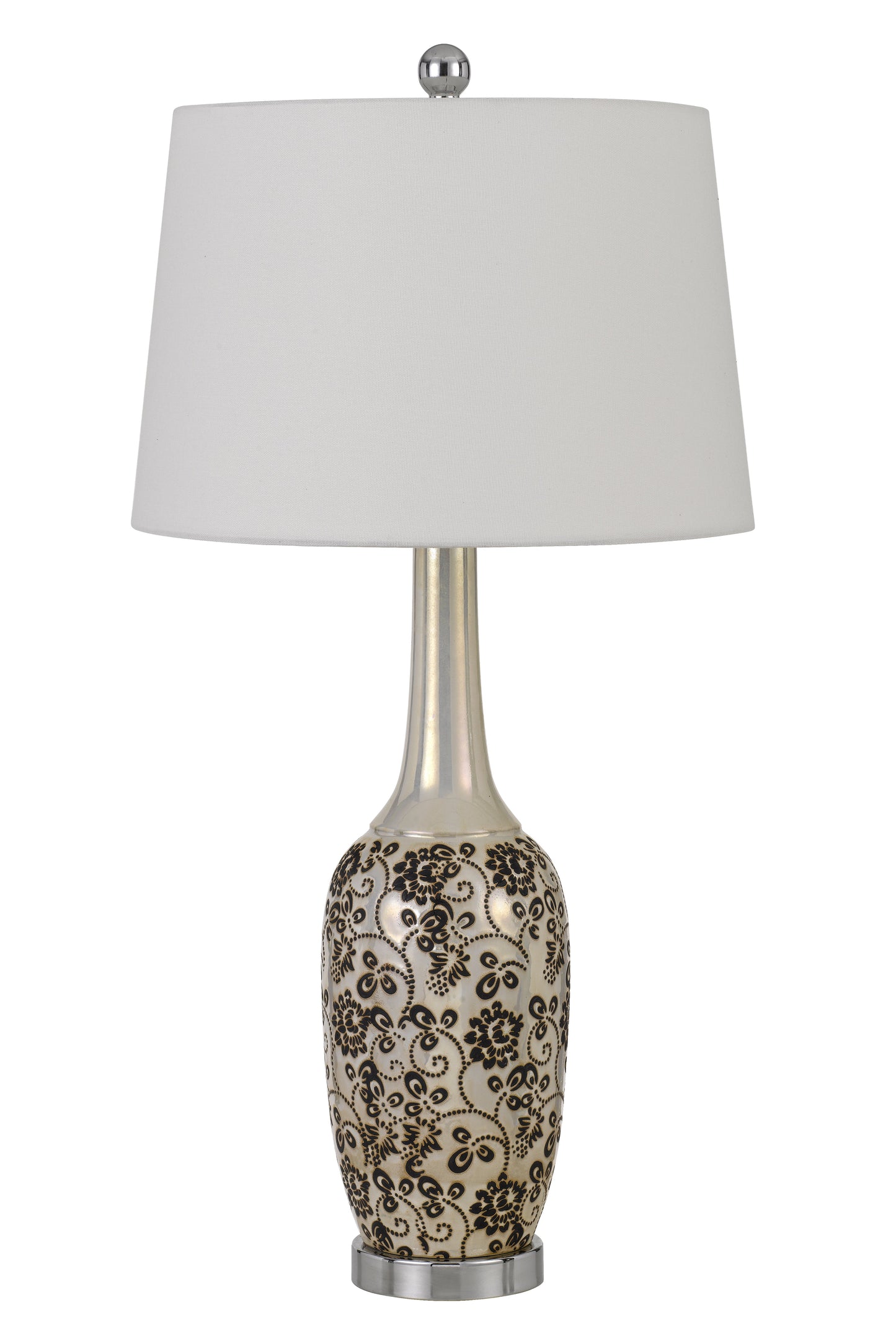 150W Paxton Ceramic Table Lamp With Leaf Design And Taper Drum Hardback Fabric Shade (Priced And Sold As Pairs)