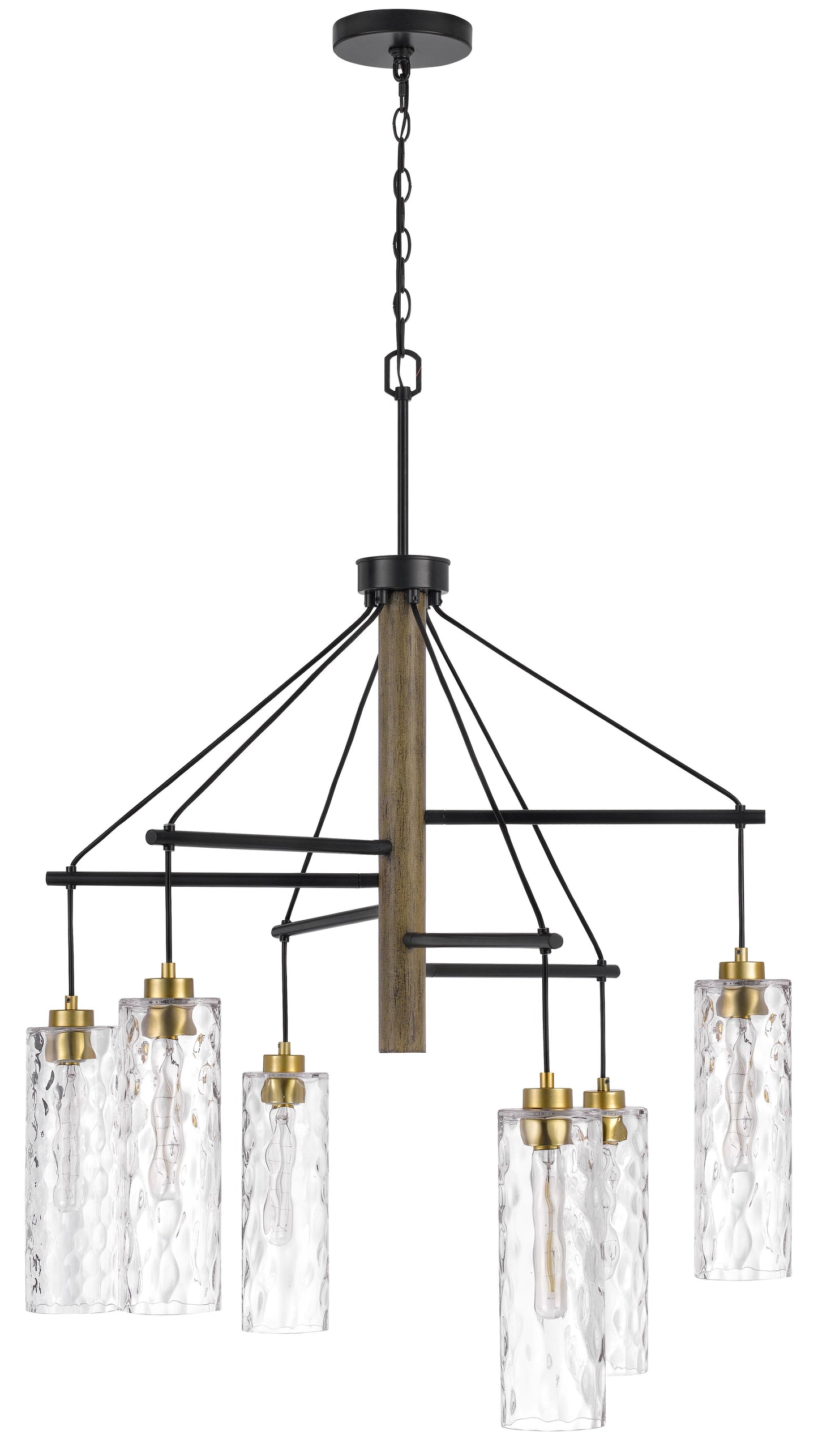 60W X 6 Williston Rubber Wood Chandelier With Hanging Textured Glass Shades