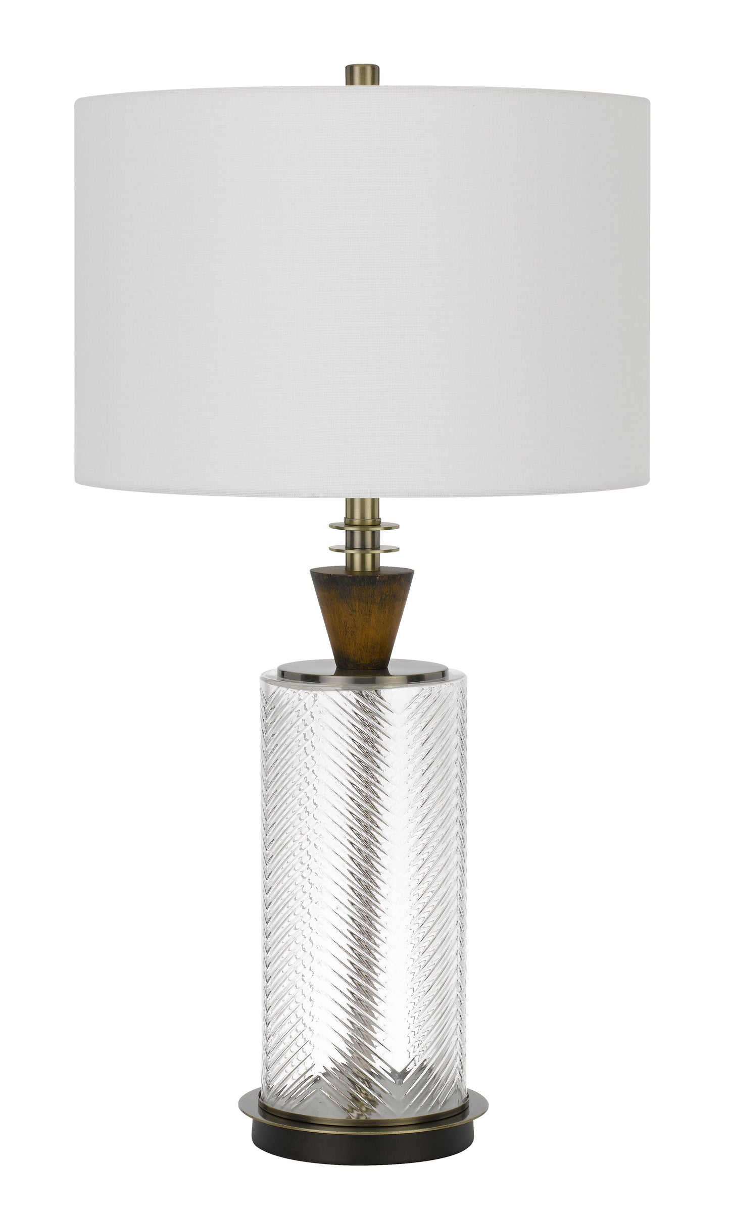 150W 3 Way Sherwood Glass Table Lamp With Wood Font And Hardback Fabric Drum Shade
