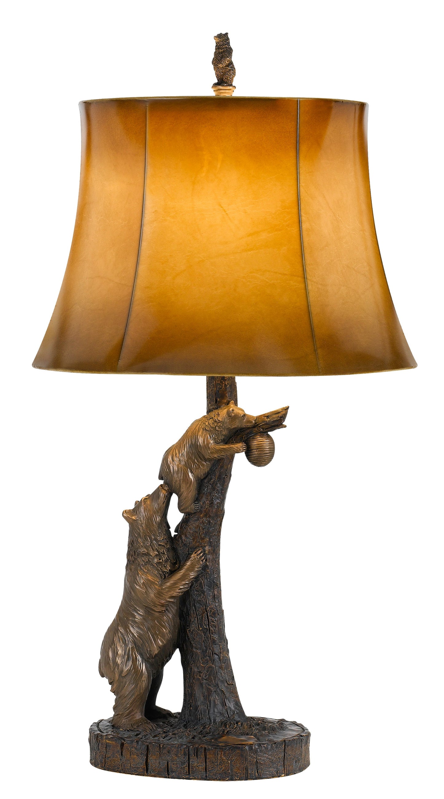 150W 3 Way Bear Resin Table Lamp With Leathrette Shade