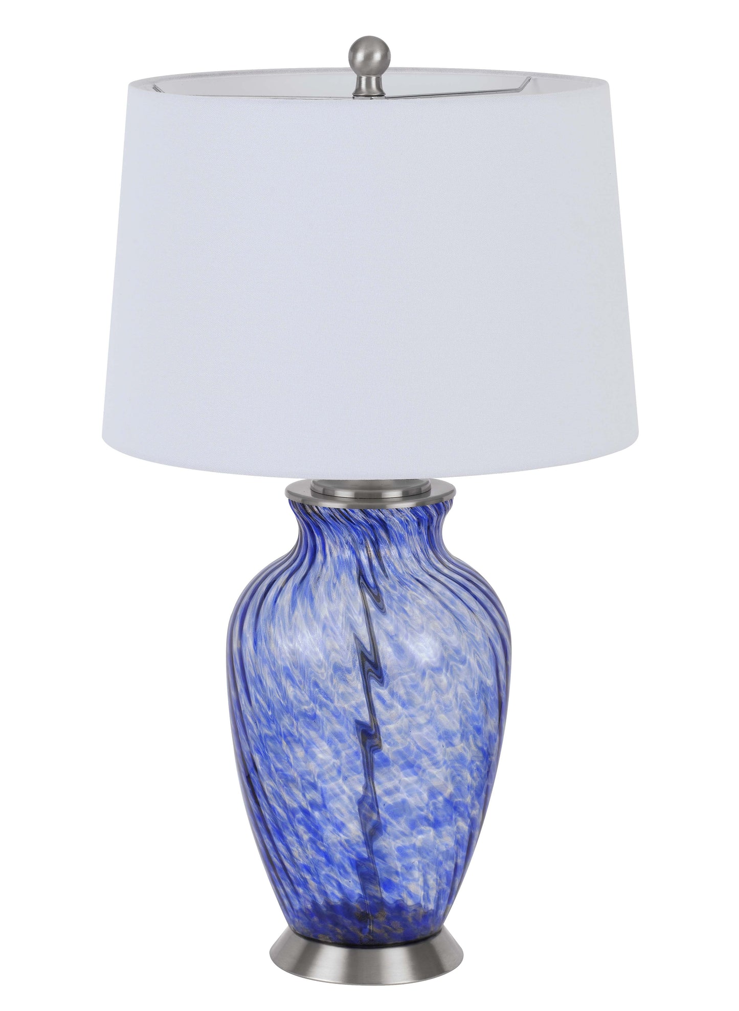150W 3 Way Ashland Glass Table Lamp With Hardback Taper Drum Fabric Shade