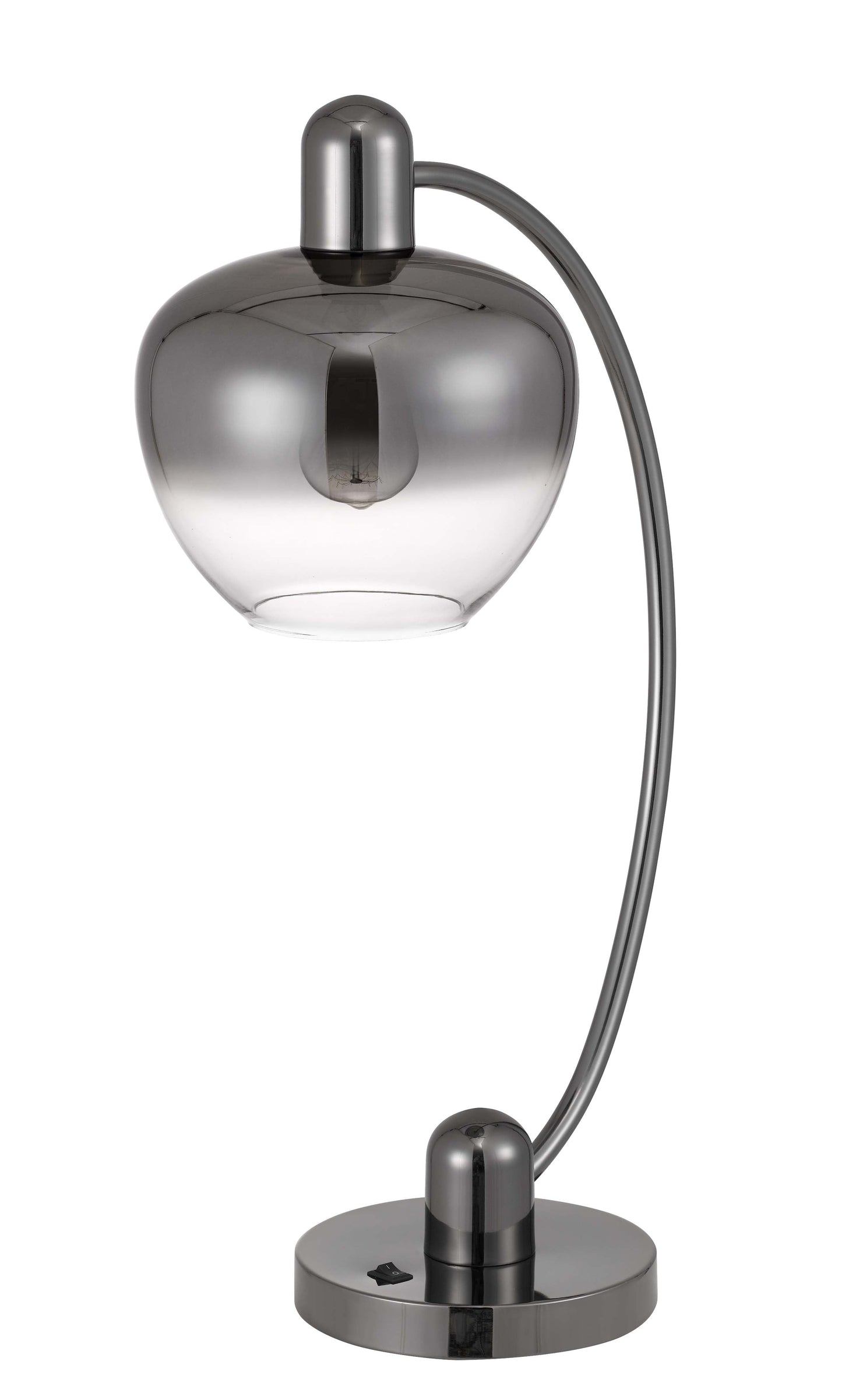 40W Brookline Metal Arc Table Lamp With Electoral Plated Smoked Glass Shade And On Off Rocker Switch