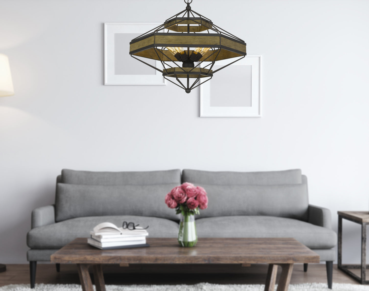 Alicante 60W X 6 Pine Wood/Metal Chandelier (Edison Bulbs Not Included)