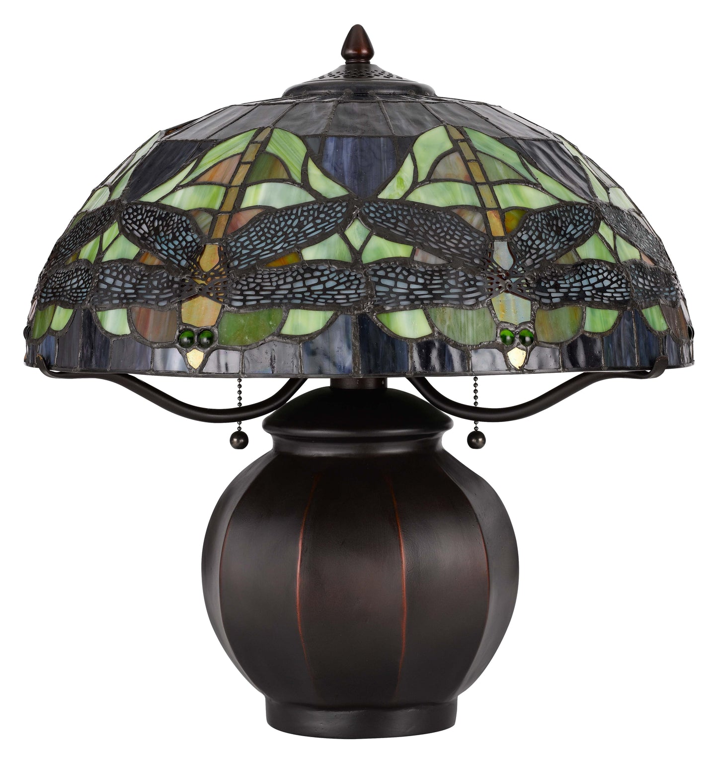 60W X 2 Tiffany Table Lamp With Pull Chain Switch With Metal Lamp Body