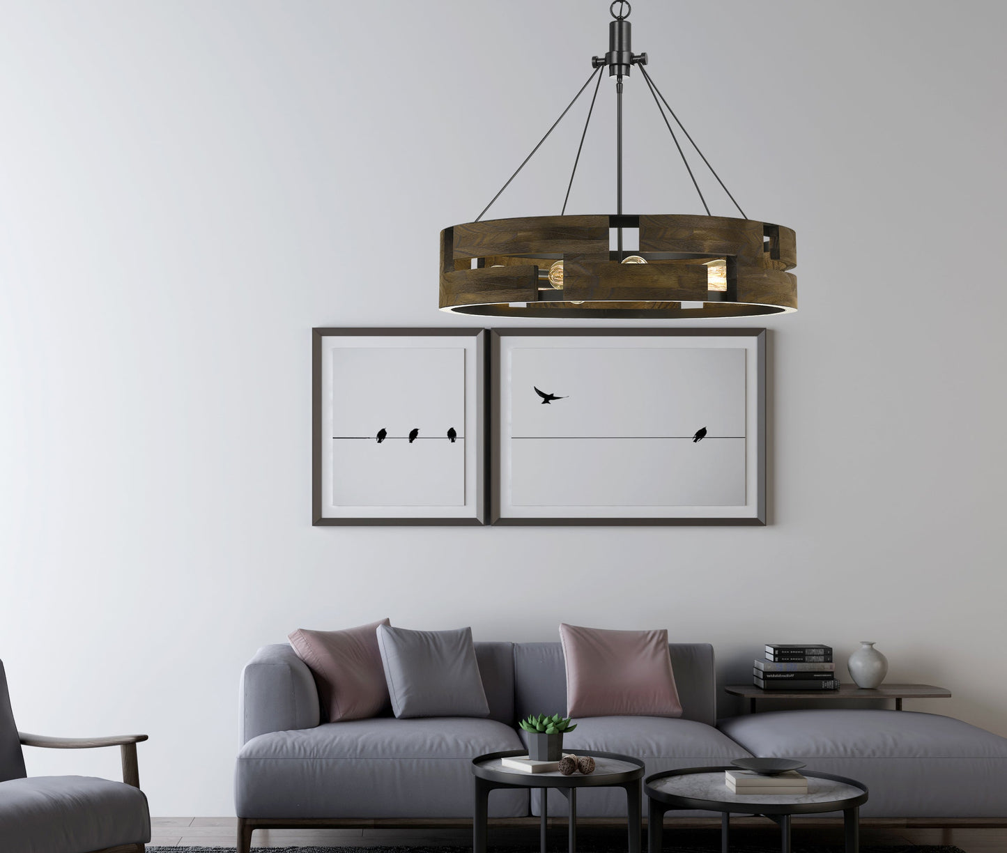 60W X 9 Bradford Metal And Wood Chandelier