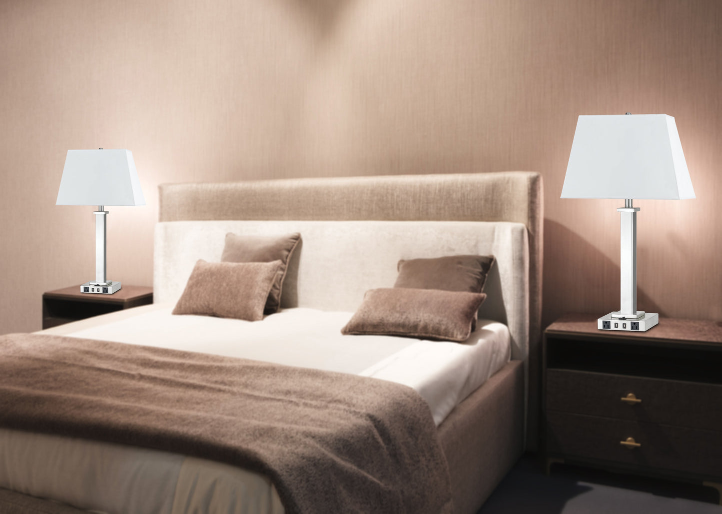 Metal Night Stand Lamp With USB And Power Outlets