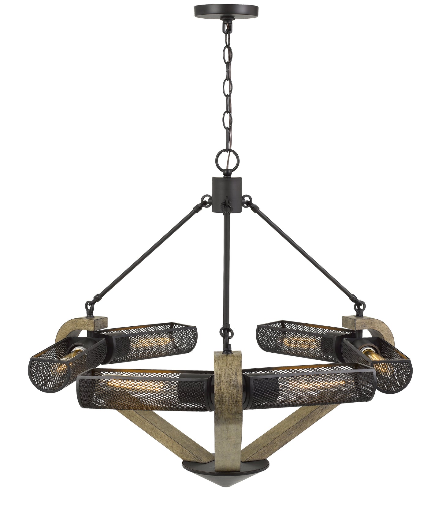 60W X 6 Baden Metal/Wood Chandelier With Mesh Shades (Edison Bulbs Are Not Included)