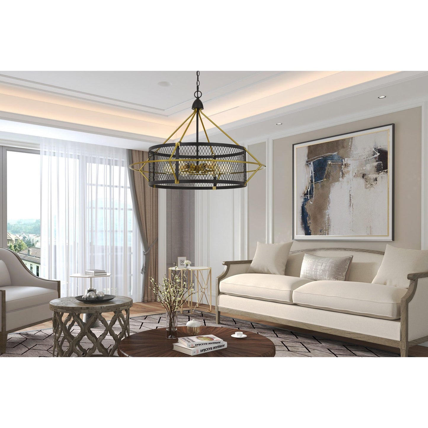 60W X 6 Caserta Metal Chandelier With Mesh Shade (Edison Bulbs Not Included)