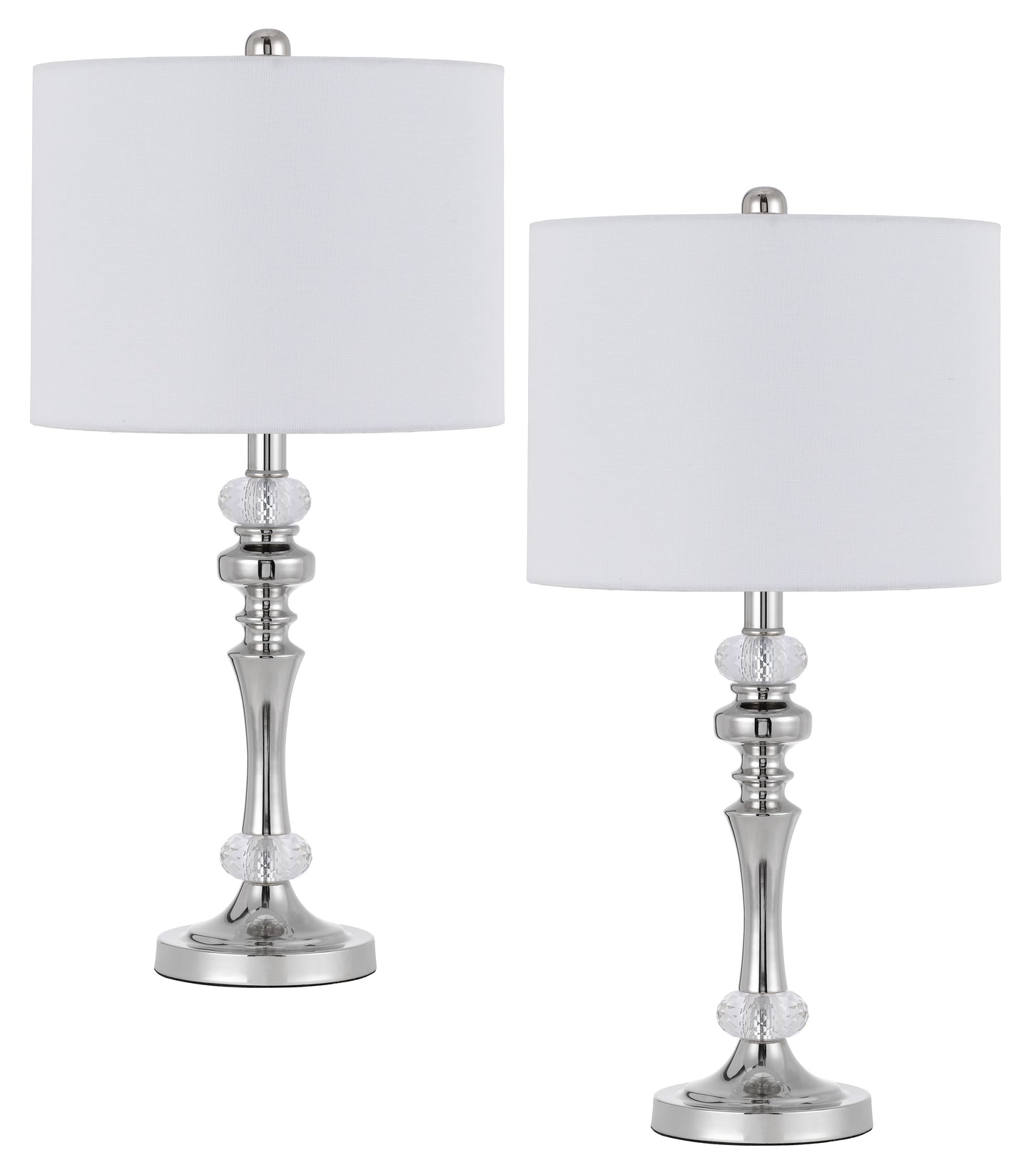 60W Effingham metal table lamp with crystal font and hardback drum fabric shade (sold as pairs) Brushed Steel