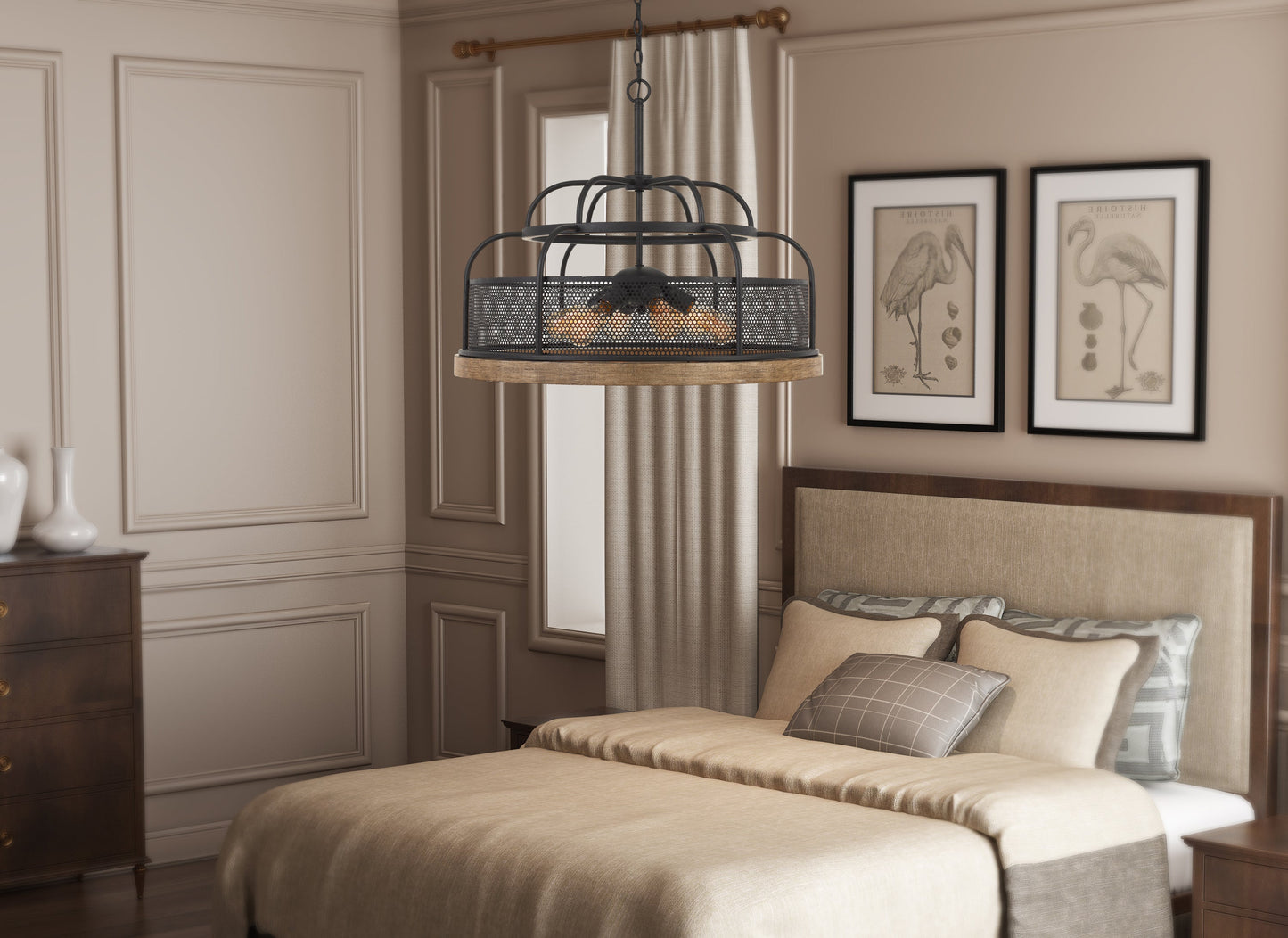 Akaki 60W X 6 Metal/Pine Wood Chandelier (Edison Bulbs Not Included)