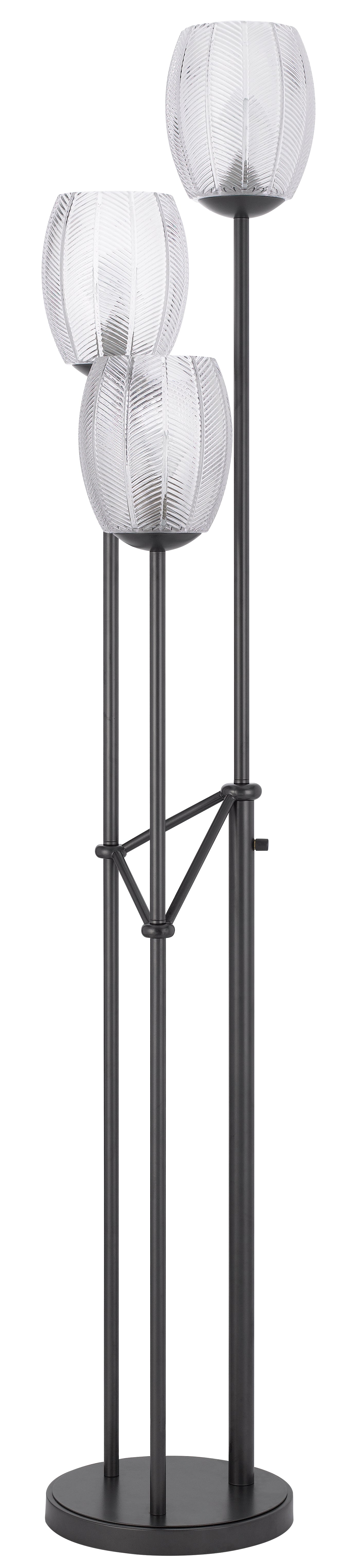 60W x 3 Oconto metal floor lamp with patterned glass shades.