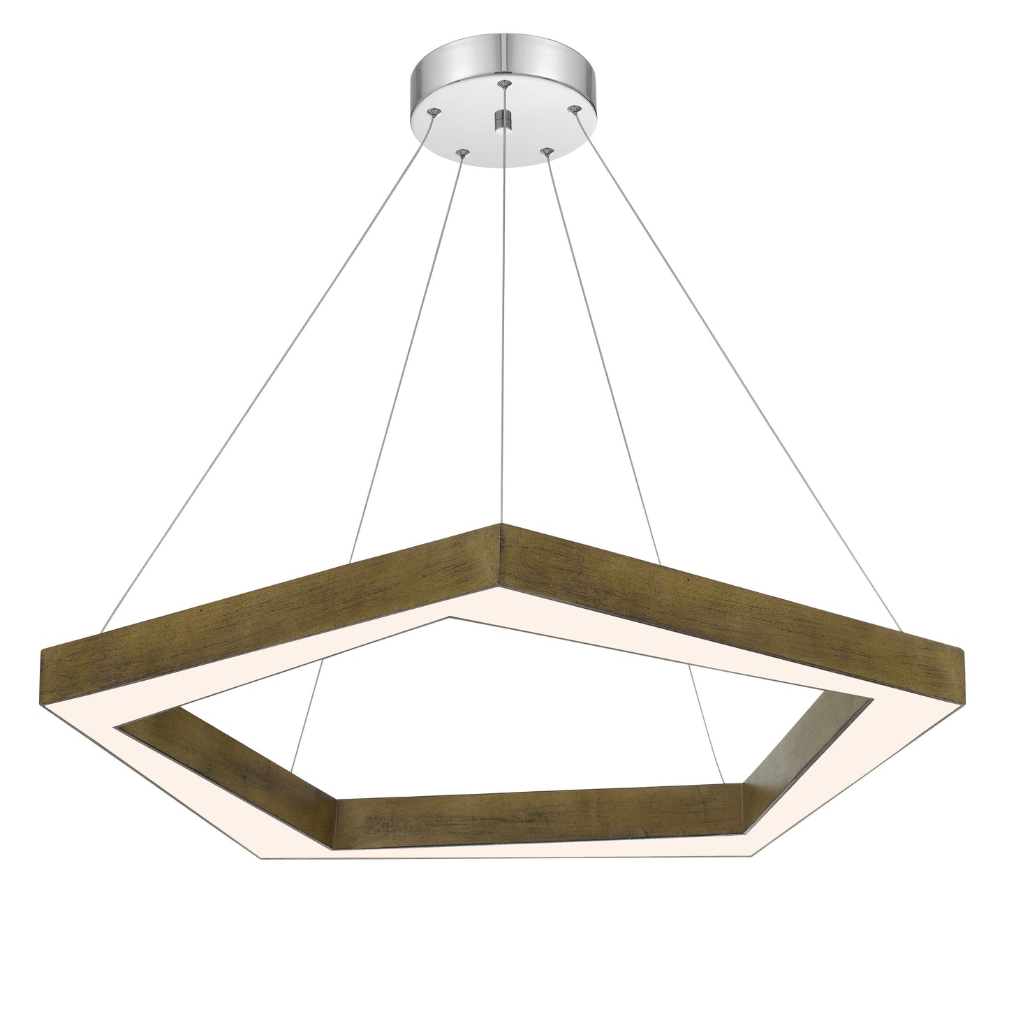 Metz Dimmable Integrated Led Polygon Pine Wood Pendant Fixture. 38W, 3000 Lumen, 3000K