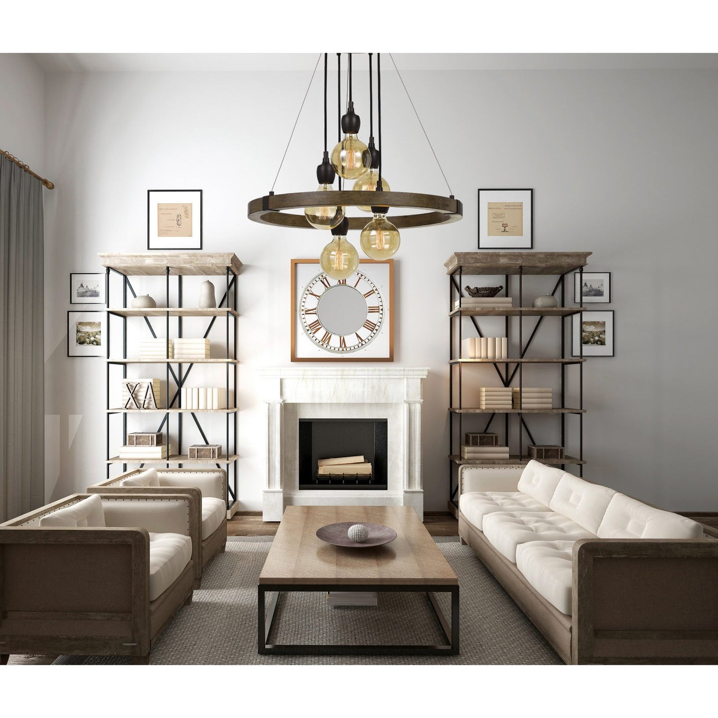 60W X 5 Martos Metal/Wood Chandelier. (Edison Bulbs Included)